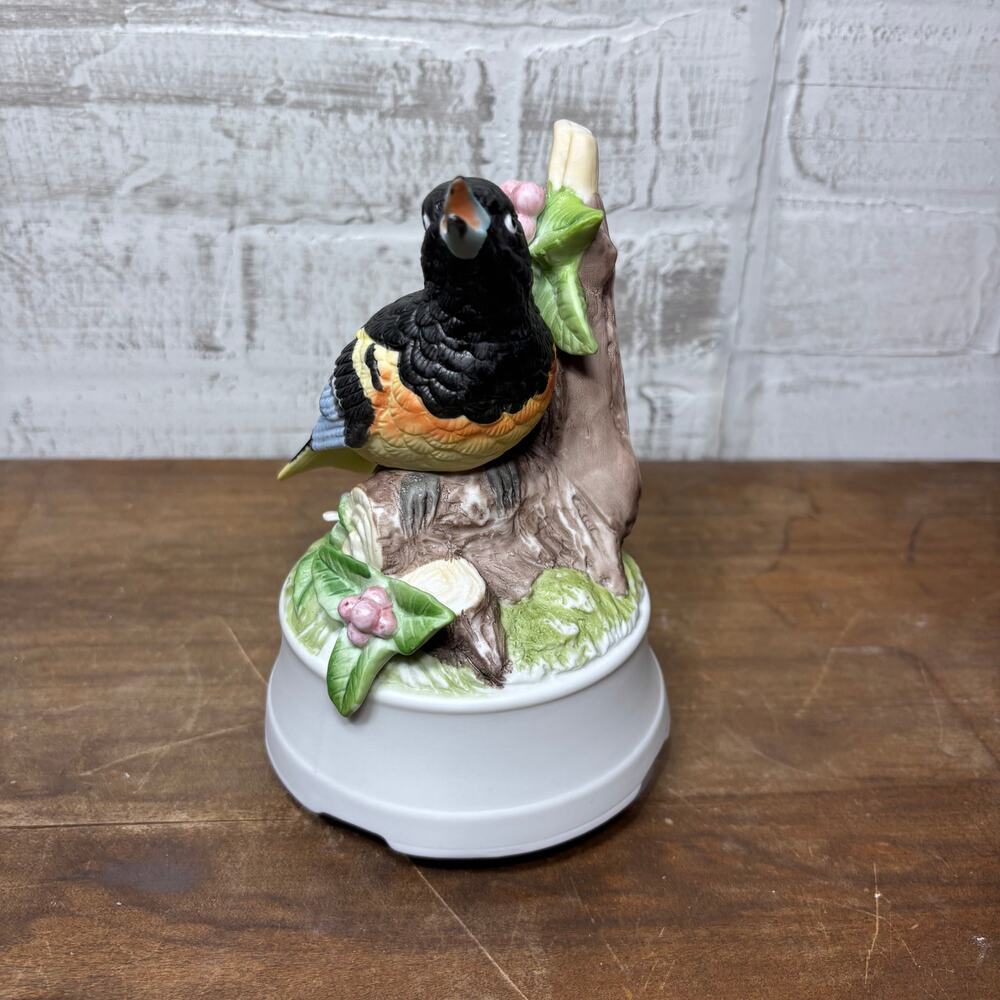 Vintage Porcelain Songbird Spinning Music Box